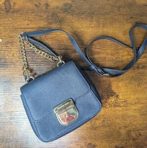 Michael Kors Dark Blue Crossbody Bag with Gold Chain